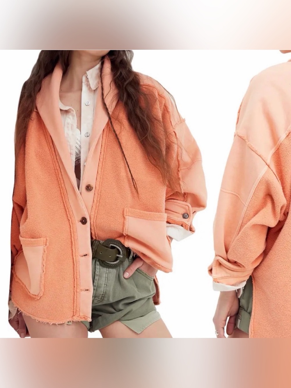Free People Oversized Orange Cardigan Sweatshirt